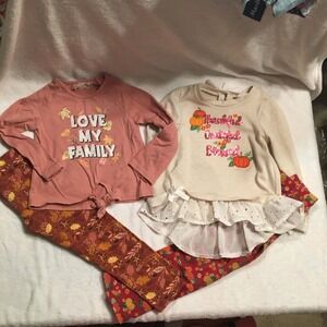 btween Fall Thanksgiving Outfit Set Girls Size 5 Pink Cream Good Sequin Pumpkin